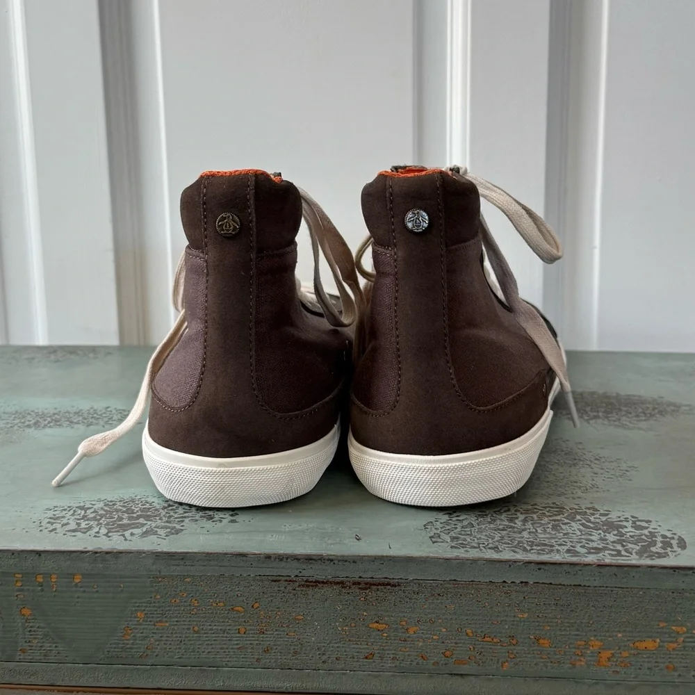 Penguin High-Top Canvas Sneakers in Brown and White - Men's Sz 10.5